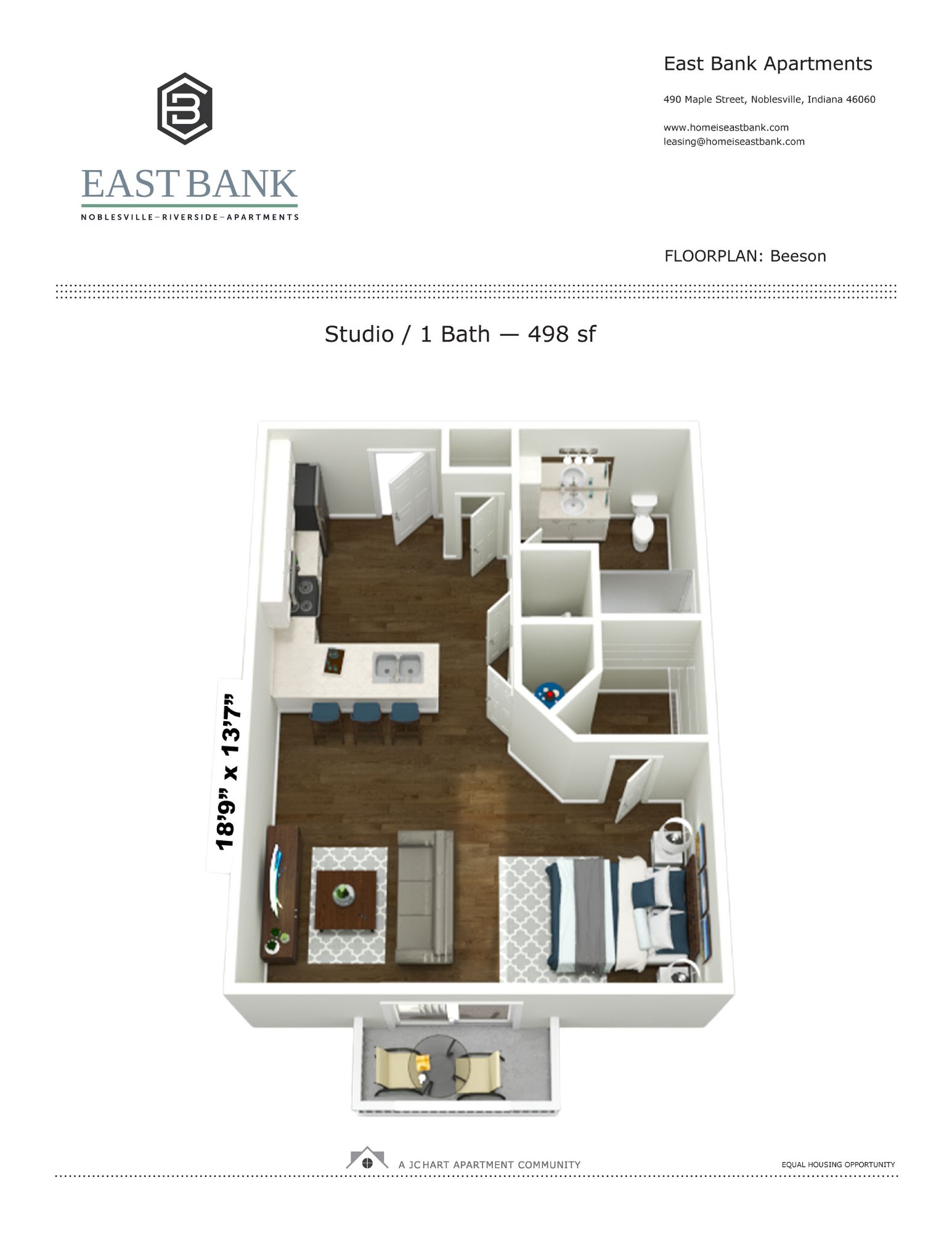 Beeson Studio Bedroom Floor Plan | East Bank Apartments