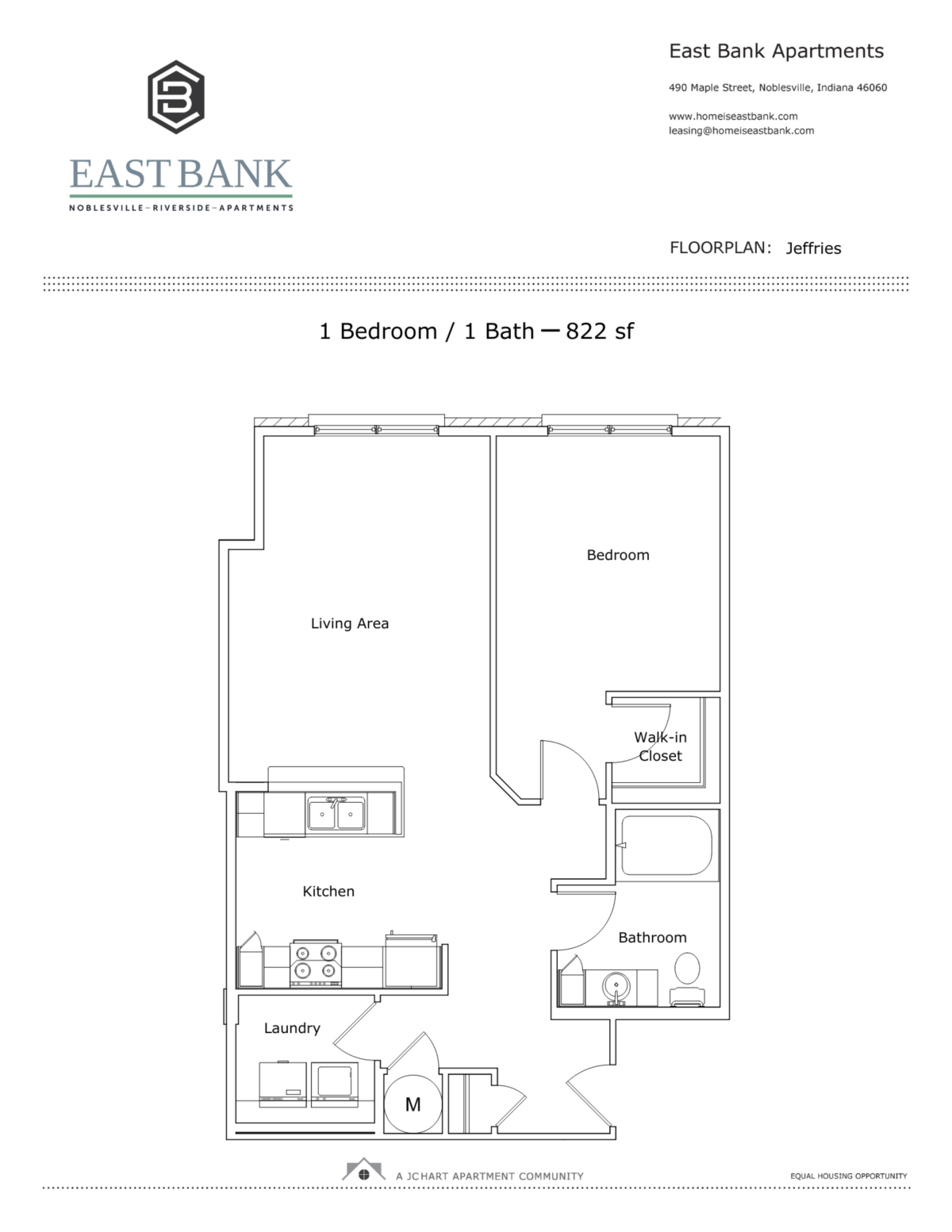 Jeffries OneBedroom Floor Plan East Bank Noblesville Riverside