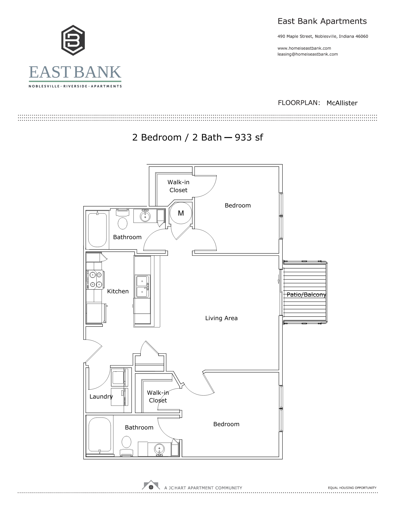 McAllister TwoBedroom Floor Plan East Bank Noblesville Riverside