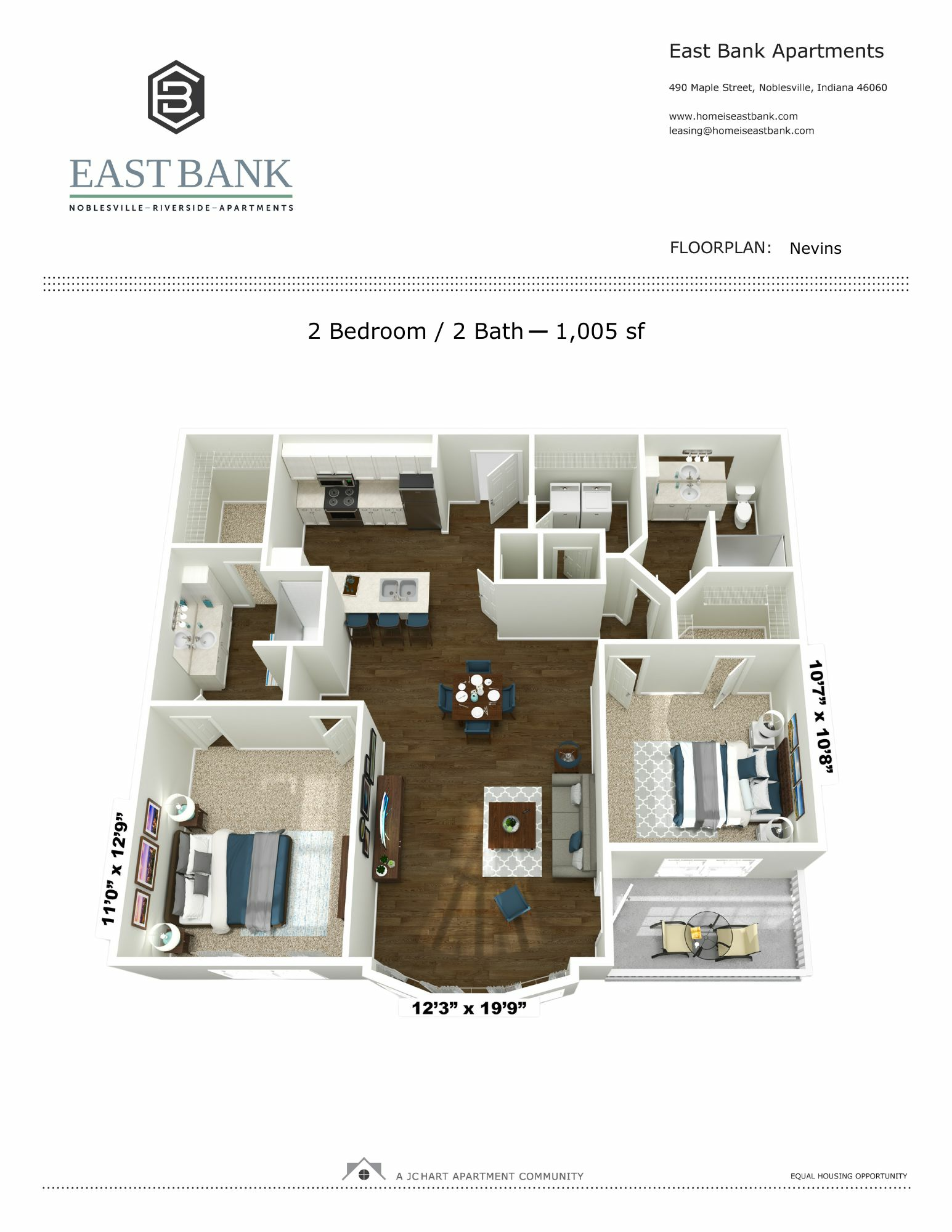 Nevins Two-Bedroom Floor Plan | East Bank Apartments
