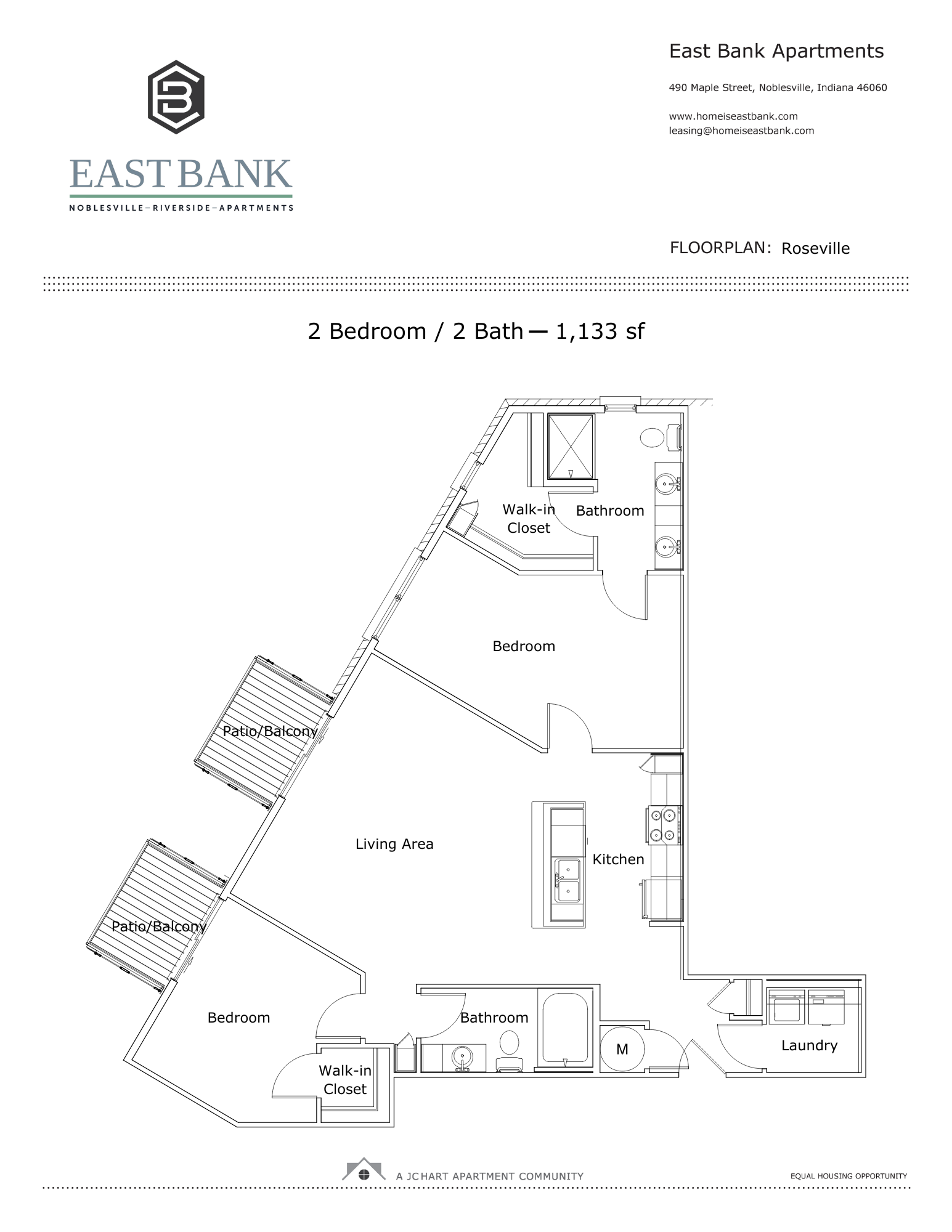 Roseville TwoBedroom Floor Plan East Bank Noblesville Riverside